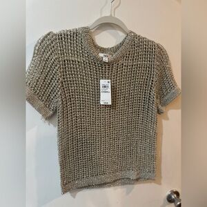 Bar III Silver Knit Short Sleeve Top